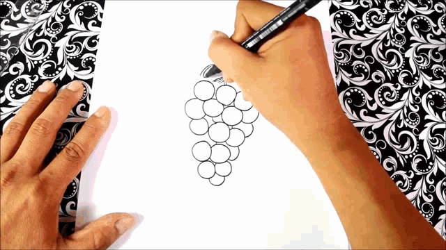 a person drawing a bunch of grapes with a marker