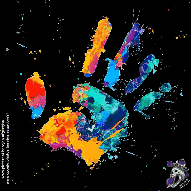 a colorful hand print on a black background with the year 2022 on the bottom