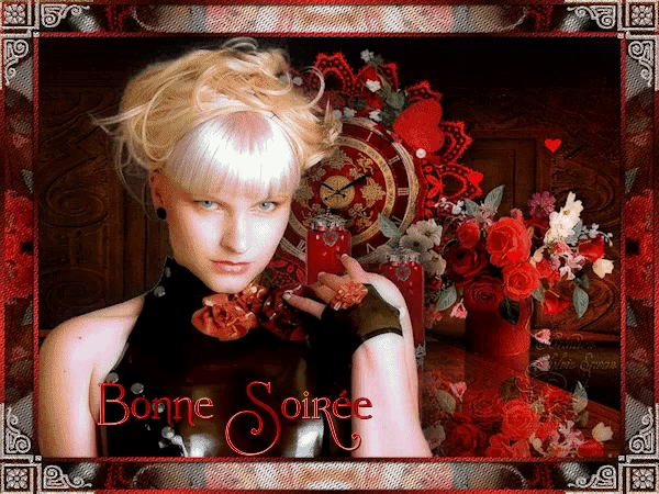 a picture of a woman with the words bonne soiree in red letters