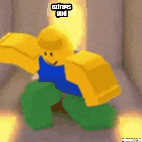 a cartoon character is kneeling down with the words ezrays gud written above him
