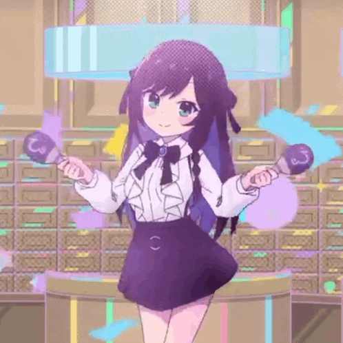 a cartoon girl is holding two maracas in her hands .