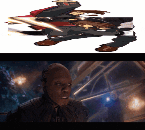 a drawing of a space ship next to a picture of a man in a suit
