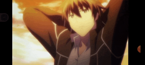 a man with his arms outstretched in front of a sky