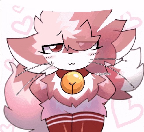 a drawing of a pink and white cat with a bell around its neck has the name ellie on it