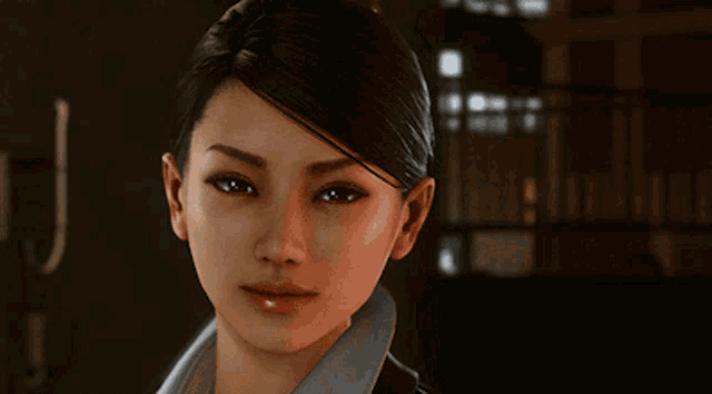 a close up of a woman 's face with a letter j in the background