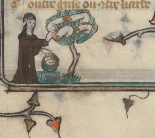 a drawing of a man standing next to a tree with the words onar gate on the bottom left