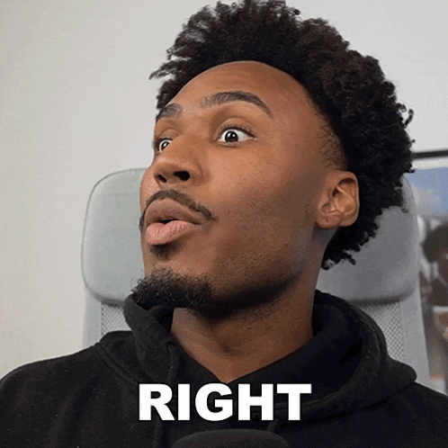 a man with a beard and a black hoodie has the word right written on his face