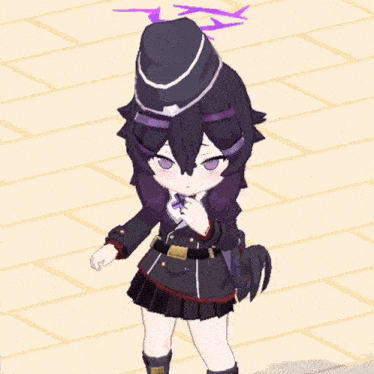 a cartoon character with purple hair and a purple halo on her head