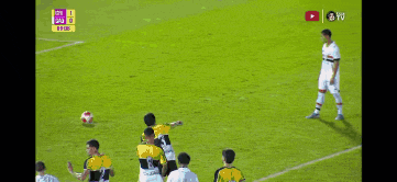 a soccer game is being played on a field with sicredi ads on the sidelines