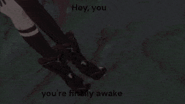 a picture of a girl with a caption that says hey you you 're finally awake