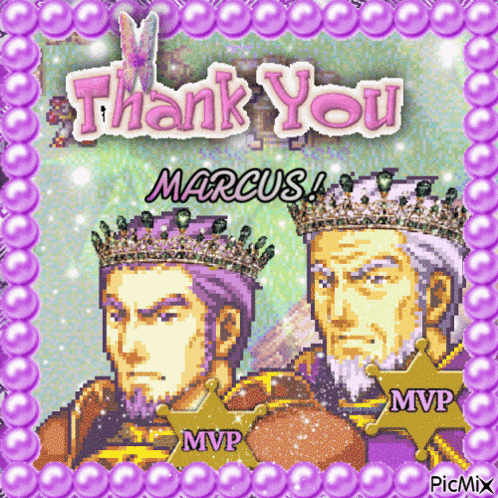 a thank you card for marcus with two men wearing crowns and sheriff 's badges