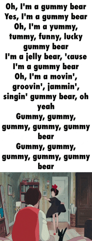 a gummy bear song with a picture of a man and a girl