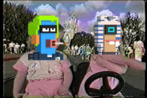 a pixel art of a girl smoking a cigarette and a man wearing a turban