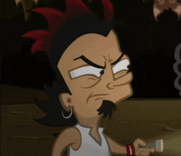 a cartoon character is holding a flashlight and making a funny face