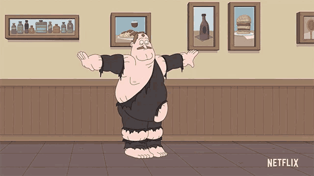 a cartoon of a naked man in a room with a netflix logo