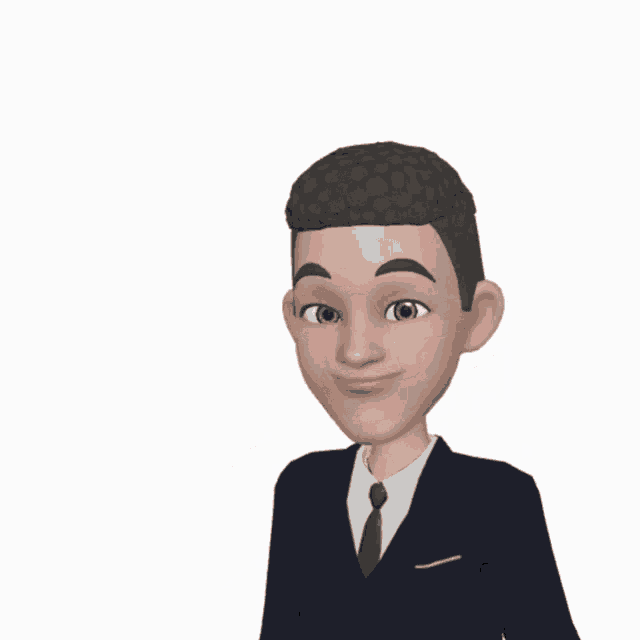 a cartoon man in a suit and tie with a pink ok bubble above his head