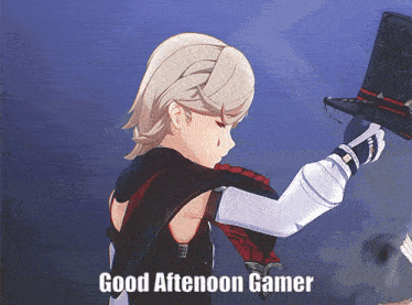 a cartoon character with the words good afternoon gamer below it