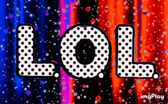 a lol sign with polka dots on a colorful background