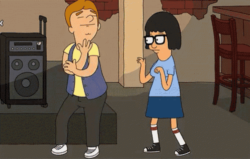 bob 's burgers characters bob and tina dancing in a room