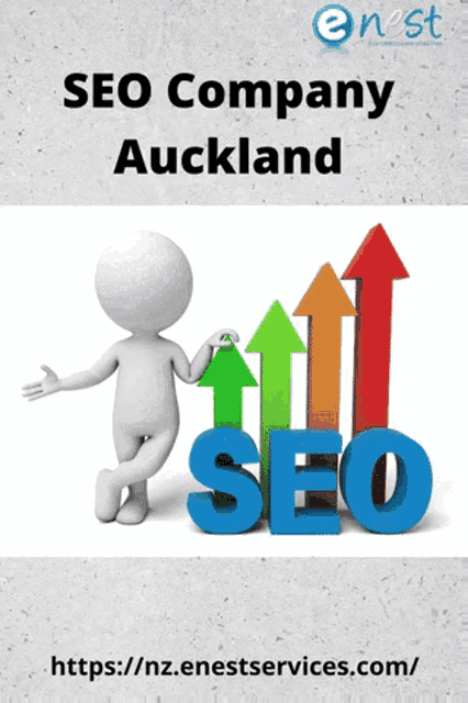 an advertisement for an seo company in auckland with a 3d man
