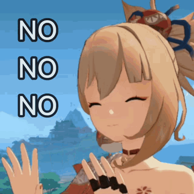 a picture of a girl with the words no on no on