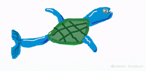 a drawing of a turtle with a blue tail by haliuo.ai