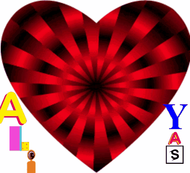 a red heart with the letters a l and y on it