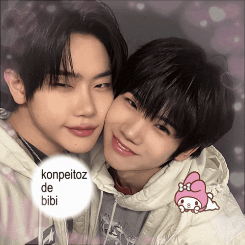a picture of two boys with konpeitoz de bibi written in the corner