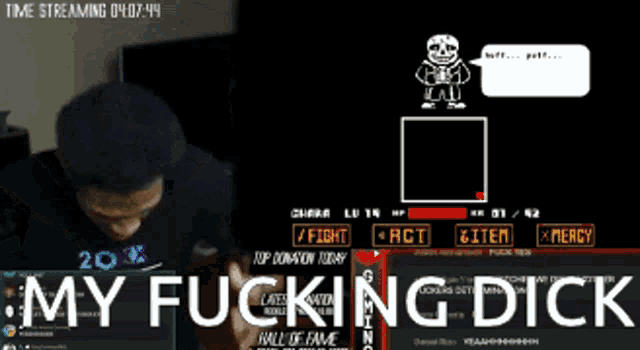 a man playing a video game with the words " my fucking dick "