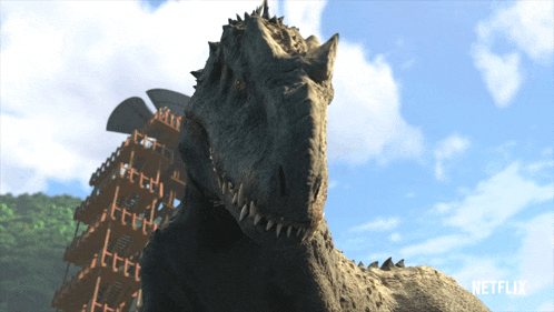 a netflix ad with a dinosaur in the background
