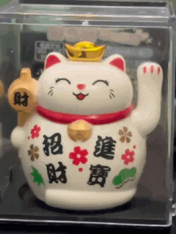 a lucky cat with chinese writing on it
