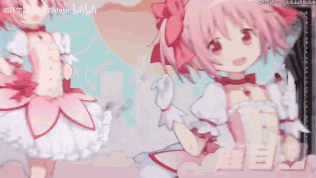 a picture of a girl with pink hair and the word bilibili