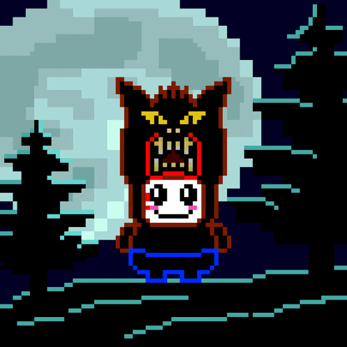 a pixel art drawing of a person wearing a wolf costume