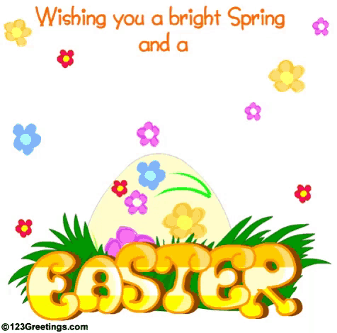 a cartoon easter greeting card with a bunny holding a sign that says happy easter