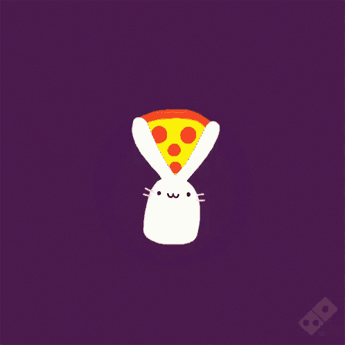 a cartoon of a rabbit eating a pizza on a purple background with a domino 's logo in the corner