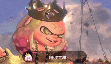 a video game character named pearl is wearing a crown and saying avo statue