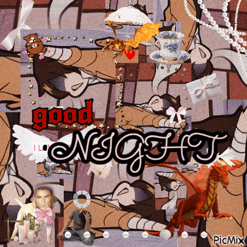 a collage of images with the words good night written on it