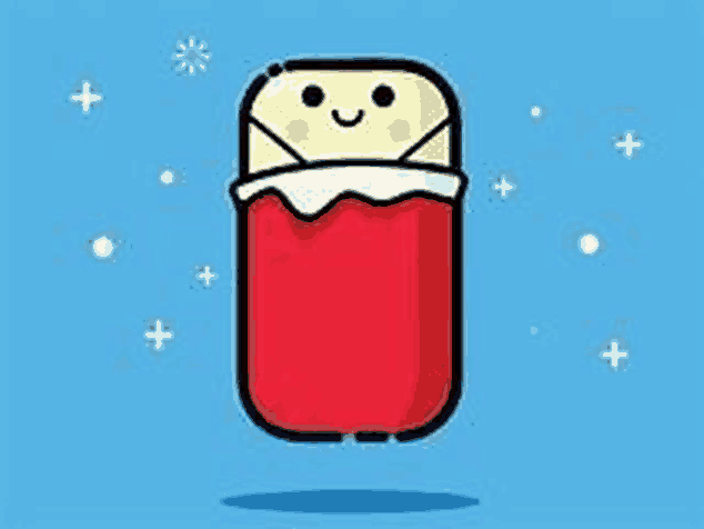 a cartoon illustration of a baby wrapped in a red blanket with a smiling face .