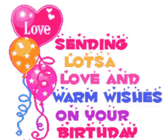 a birthday card with balloons and the words " sending lotsa love and warm wishes on your birthday "