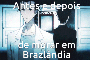 a man in a white coat stands next to another man in a black suit with the words antes e depois