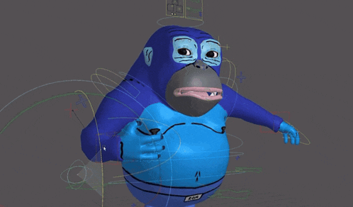 a 3d model of a blue gorilla with a label on his belly that says ' ram '