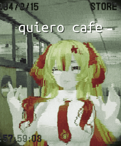 a picture of a girl with the words quiero cafe written on it