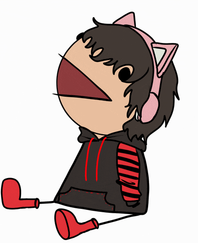 a cartoon drawing of a person wearing headphones and a black hoodie