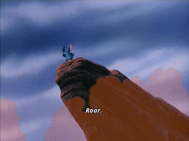 a lion king scene with the words roar on the bottom right