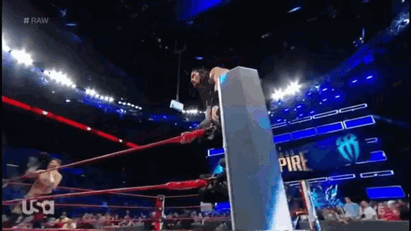 two men are wrestling in a wrestling ring with a sign that says usa on it .