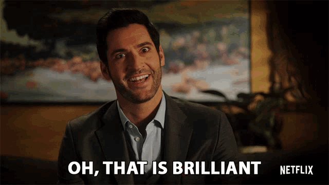 a man in a suit says oh that is brilliant on a netflix screen