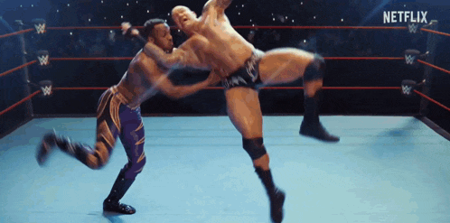 two men are wrestling in a ring with a netflix logo in the corner