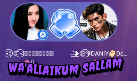 a man and a woman are on a purple background with the words wa ' allaikum salaam