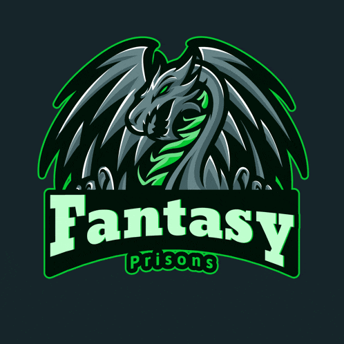 a logo for fantasy prisons shows a dragon with green eyes