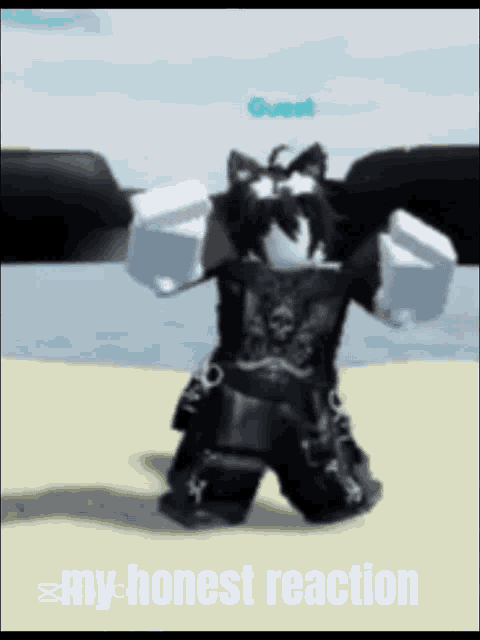 a cartoon character is standing on a beach with a caption that says my honest reaction